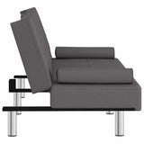 Sofa Bed with Cup Holders Grey Faux Leather - Close-Up Angle