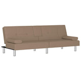 Sofa Bed with Cup Holders Cappuccino Faux Leather - Front View