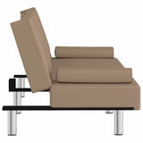 Sofa Bed with Cup Holders Cappuccino Faux Leather - Close-Up Angle