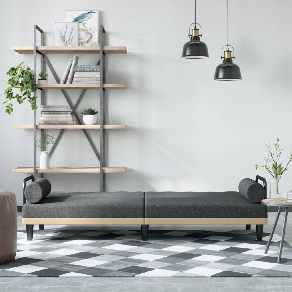 Sofa Bed with Armrests Dark Grey Fabric