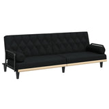 Sofa Bed with Armrests Black Fabric - Front View