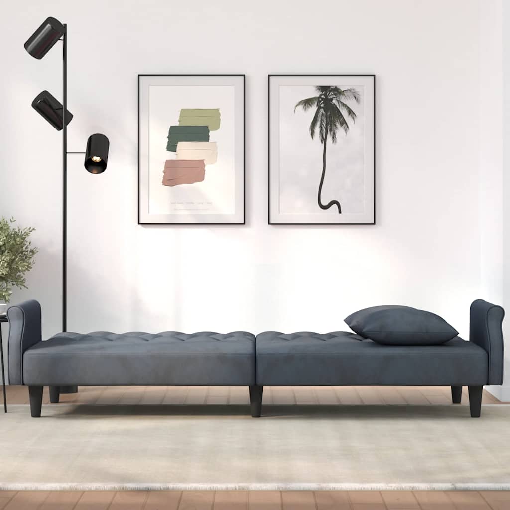 Sofa Bed with Armrests Dark Grey Velvet