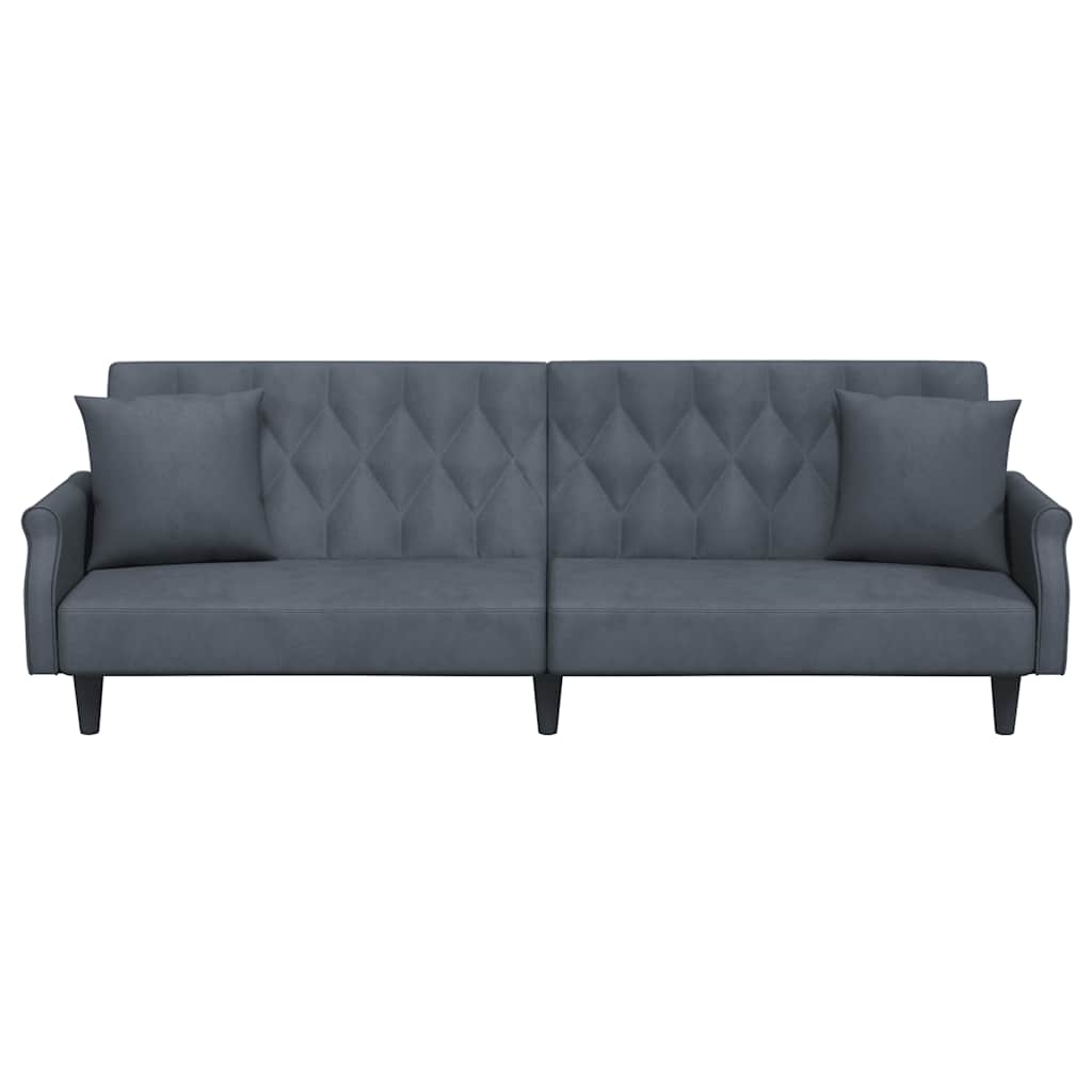 Sofa Bed with Armrests Dark Grey Velvet