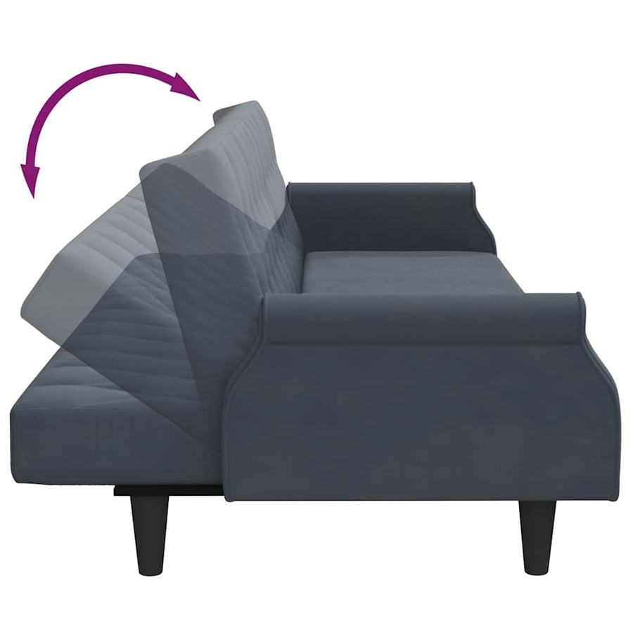 Sofa Bed with Armrests Dark Grey Velvet