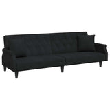 Sofa Bed with Armrests Black Velvet - Front View