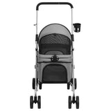 Folding Dog Stroller Grey 76x50x100 cm Oxford Fabric - Side View