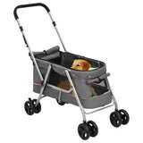 Folding Dog Stroller Grey 100x49x96 cm Linen Fabric - Front View
