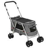 Folding Dog Stroller Grey 100x49x96 cm Linen Fabric - Side View