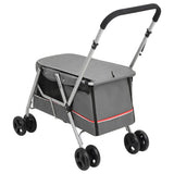 Folding Dog Stroller Grey 100x49x96 cm Linen Fabric - Rear View