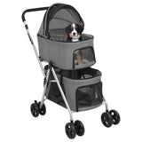 2-Layers Folding Dog Stroller Grey 83x48x97 cm Oxford Fabric - Front View