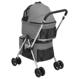 2-Layers Folding Dog Stroller Grey 83x48x97 cm Oxford Fabric - 45-Degree Angle