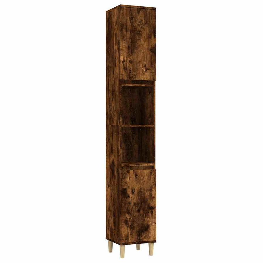 Bathroom Cabinet Smoked Oak 30x30x190 cm Engineered Wood