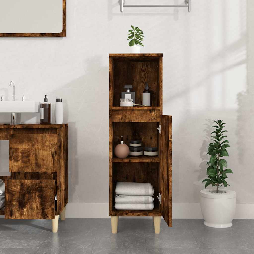 Bathroom Cabinet Smoked Oak 30x30x100 cm Engineered Wood
