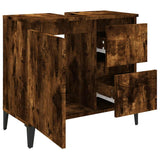 Bathroom Cabinet Smoked Oak 65x33x60 cm Engineered Wood - Rear View