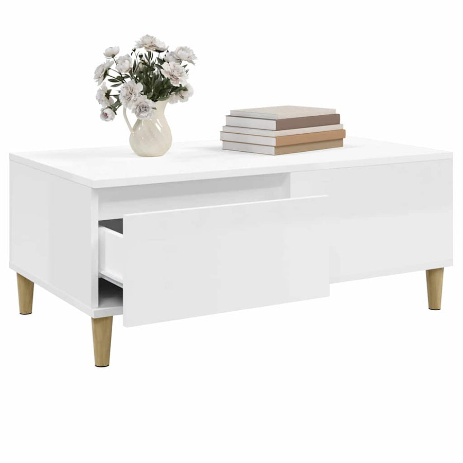 Coffee Table High Gloss White 90x50x36.5 cm Engineered Wood