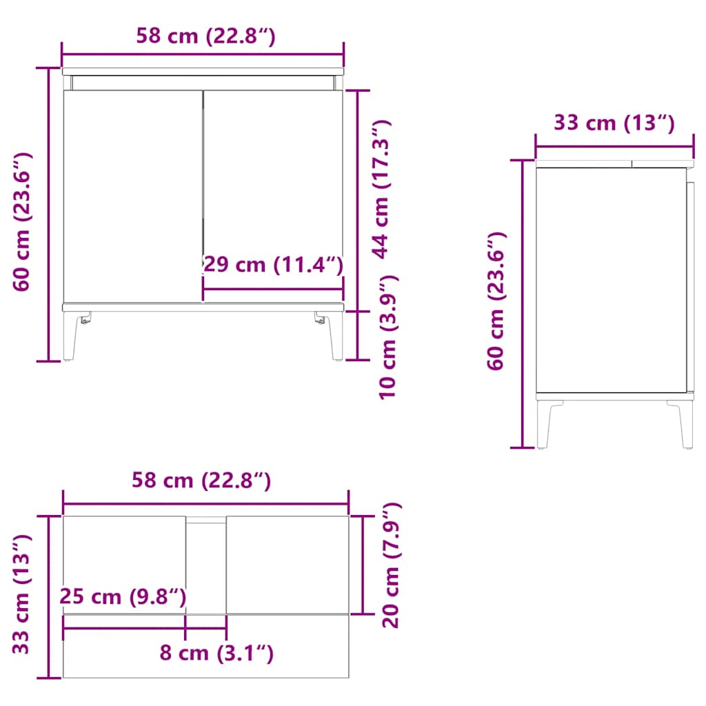 Sink Cabinet Black 58x33x60 cm Engineered Wood