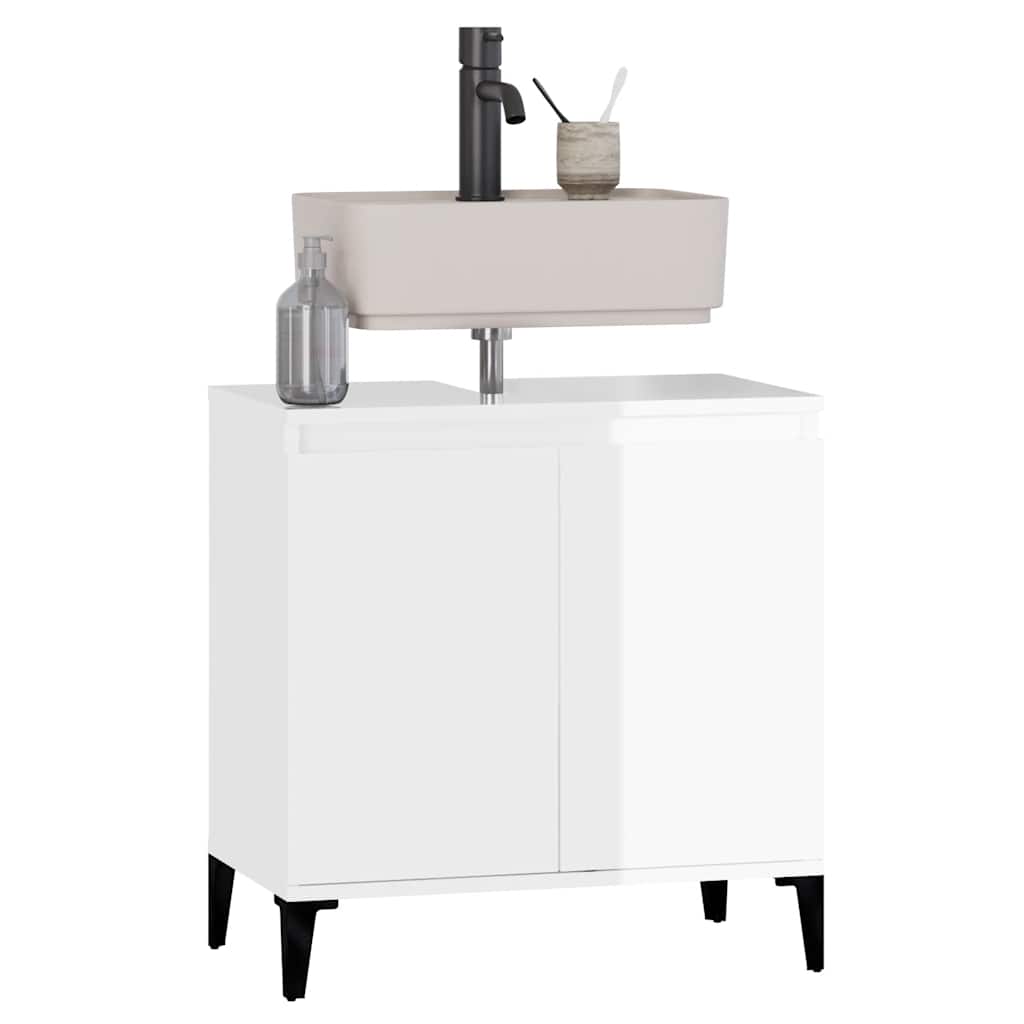 Sink Cabinet High Gloss White 58x33x60 cm Engineered Wood