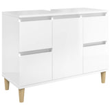 Sink Cabinet High Gloss White 80x33x60 cm Engineered Wood - Front View
