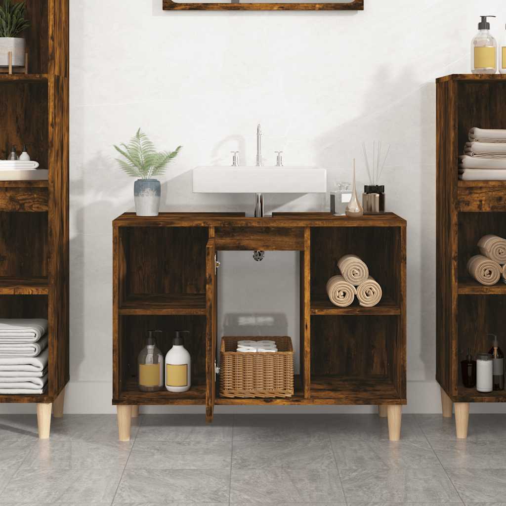 Sink Cabinet Smoked Oak 80x33x60 cm Engineered Wood