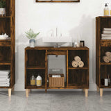 Sink Cabinet Smoked Oak 80x33x60 cm Engineered Wood - Side View