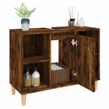 Sink Cabinet Smoked Oak 80x33x60 cm Engineered Wood - 45-Degree Angle