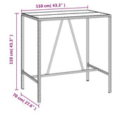 Bar Table with Glass Top Grey 110x70x110 cm Poly Rattan