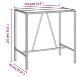 Bar Table with Glass Top Grey 110x70x110 cm Poly Rattan - Rear View