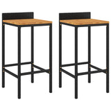 Bar Stools 2 pcs Black Poly Rattan and Solid Wood Acacia - Front View
