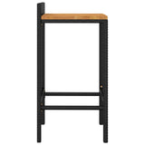 Bar Stools 2 pcs Black Poly Rattan and Solid Wood Acacia - 45-Degree Angle