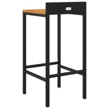 Bar Stools 2 pcs Black Poly Rattan and Solid Wood Acacia - Rear View