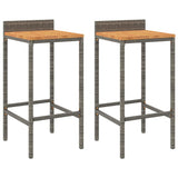 Bar Stools 2 pcs Grey Poly Rattan and Solid Wood Acacia - Front View