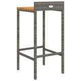 Bar Stools 2 pcs Grey Poly Rattan and Solid Wood Acacia - Rear View