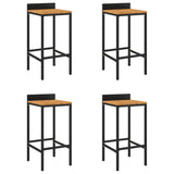 Bar Stools 4 pcs Black Poly Rattan and Solid Wood Acacia - Front View