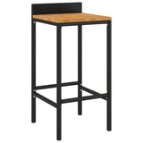 Bar Stools 4 pcs Black Poly Rattan and Solid Wood Acacia - Side View
