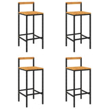 Bar Stools 4 pcs Black Poly Rattan and Solid Wood Acacia - Front View