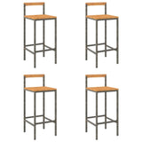 Bar Stools 4 pcs Grey Poly Rattan and Solid Wood Acacia - Front View