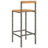 Bar Stools 4 pcs Grey Poly Rattan and Solid Wood Acacia - Rear View