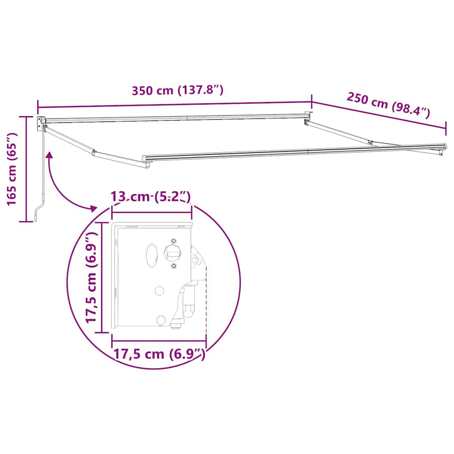 Manual Awning Frame 3.5 x 2.5 m White Powder-Coated Aluminium