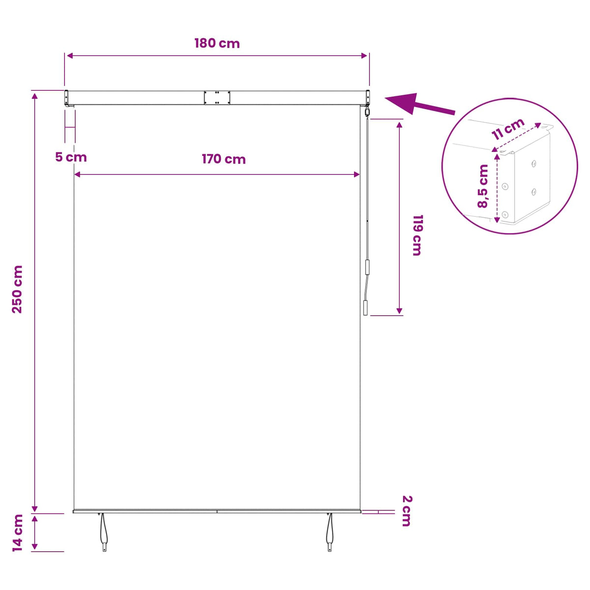 Roller Blind Cream 180 x 250 cm Fabric and Aluminum