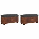 Storage Benches 2 pcs with Brown Cushion 69 cm Cattail - Front View