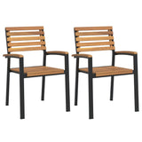 Stackable Garden Chairs 2 pcs Solid Wood Acacia and Metal - Front View