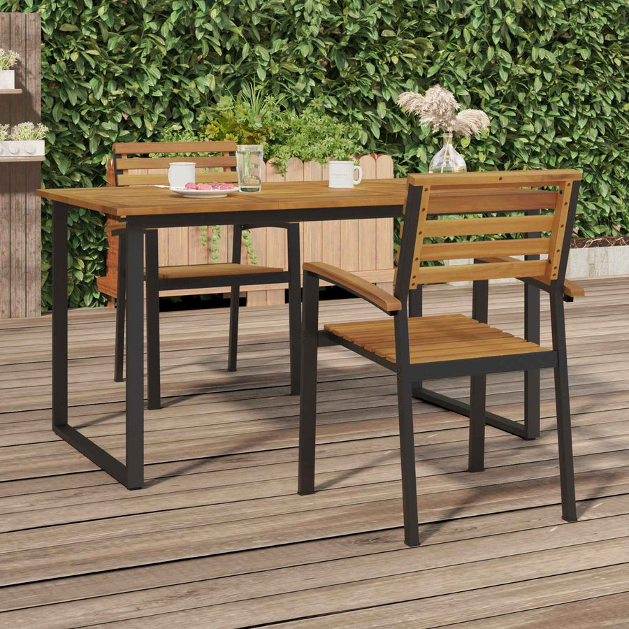 Stackable Garden Chairs 2 pcs Solid Wood Acacia and Metal