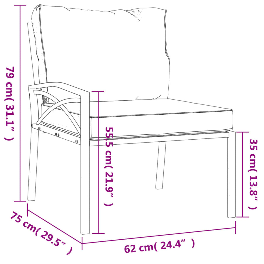 Garden Chairs with Grey Cushions 2 pcs 62x75x79 cm Steel