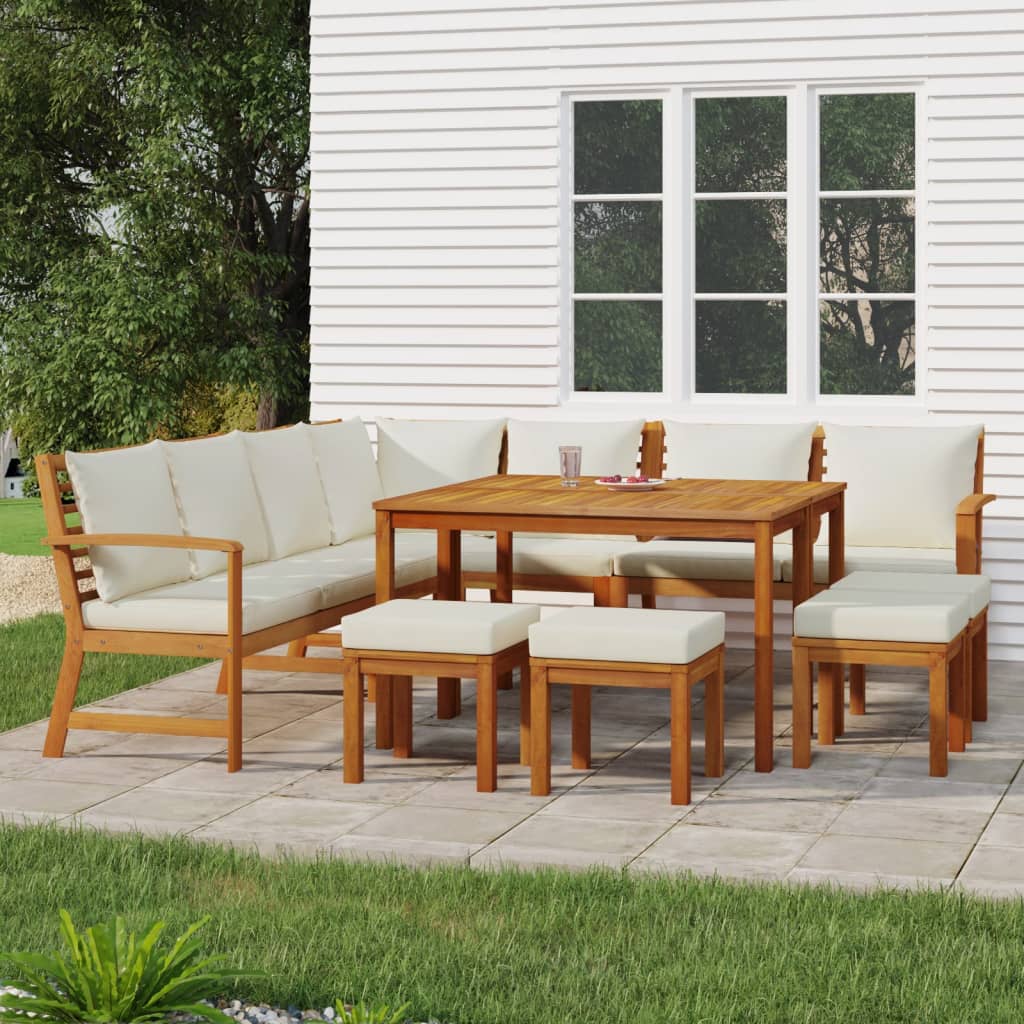 11 Piece Garden Dining Set with Cushions Solid Wood Acacia