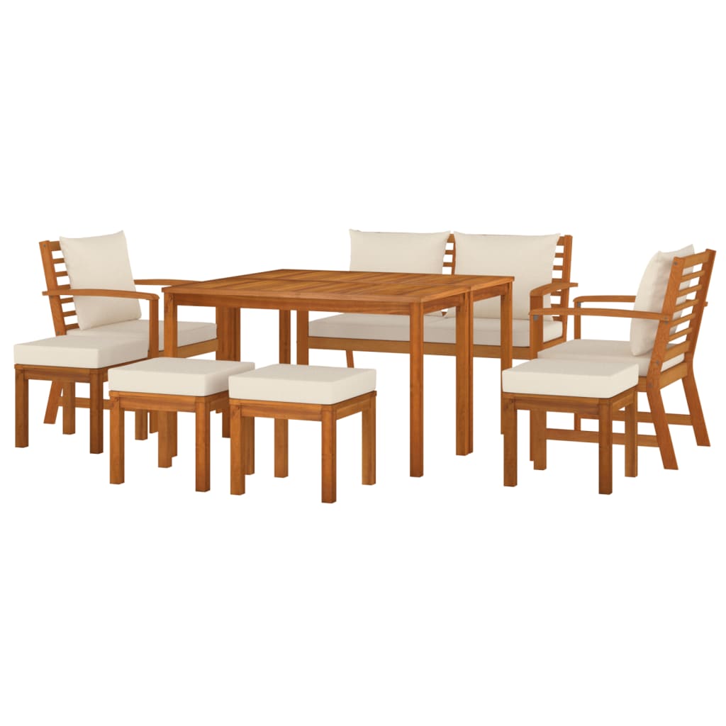 9 Piece Garden Dining Set with Cushions Solid Wood Acacia