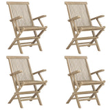 5 Piece Garden Dining Set Grey Solid Wood Teak