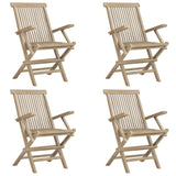 5 Piece Garden Dining Set Grey Solid Wood Teak - Top-Down View