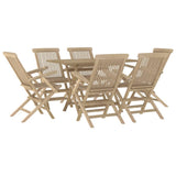 7 Piece Garden Dining Set Grey Solid Wood Teak