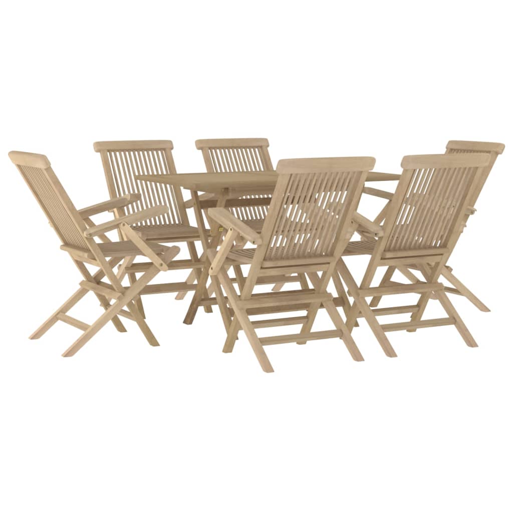 7 Piece Garden Dining Set Grey Solid Wood Teak