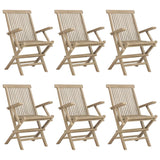7 Piece Garden Dining Set Grey Solid Wood Teak - Top-Down View
